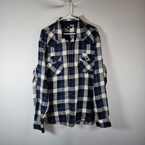 Frye Blue and White Plaid Button-Down Shirt Cotton 2XL Flannel
